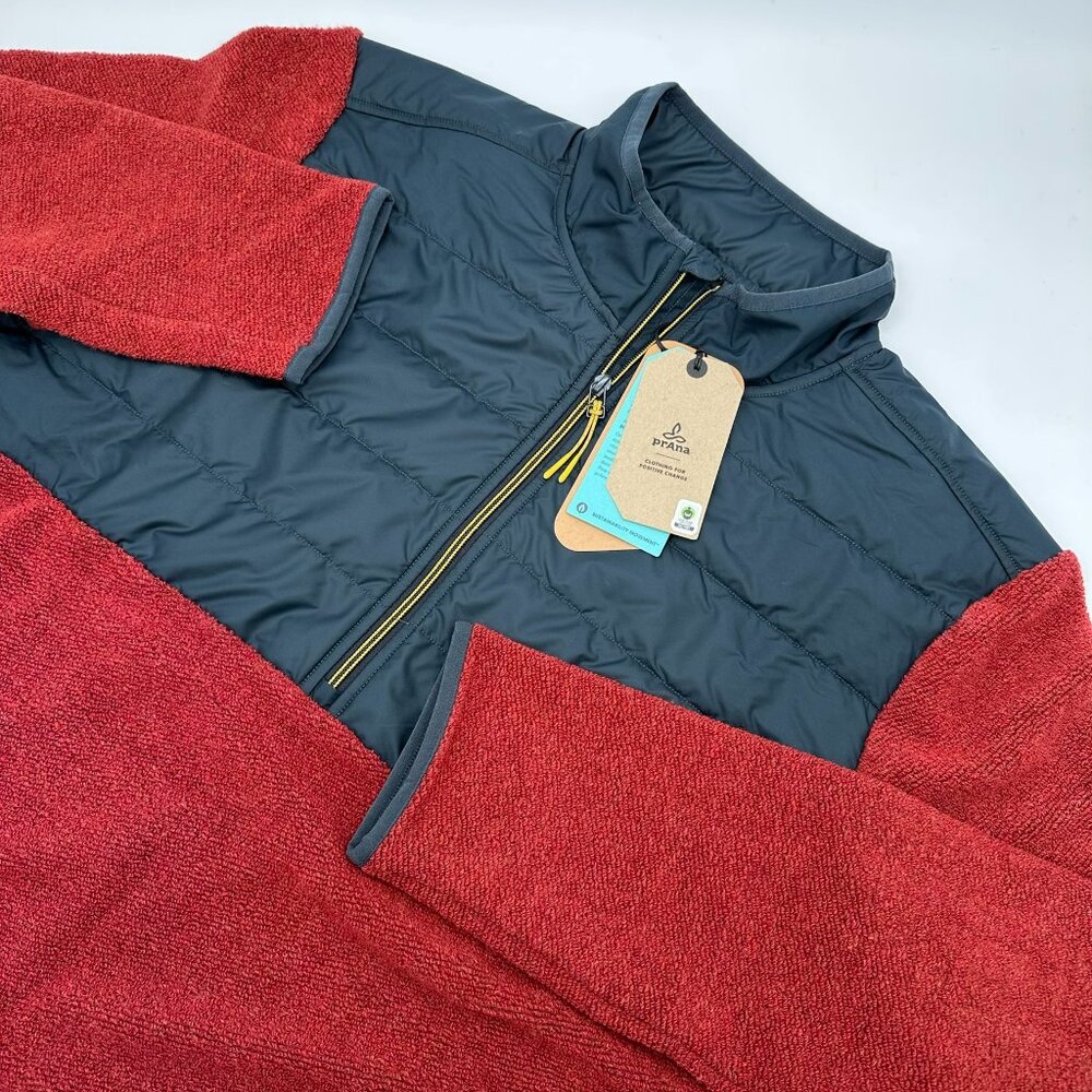 prAna Men's IncrediWool 1/2 Zip Wooly Bird Fleece Jacket, Size XL, Rust Heather